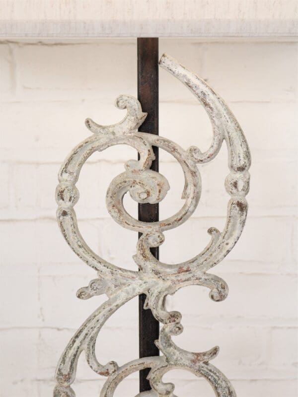 Pontalba custom iron table lamp with a white, distressed finish.