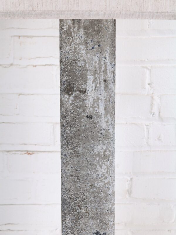 Rectangle column custom iron table lamp with a gray, distressed finish.